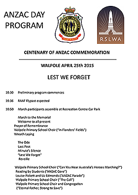 Cover ANZAC Centenary Commemoration Service 2015